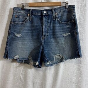 FREE PEOPLE We The Free Button Fly Jean Shorts - Size 31 side slit fray